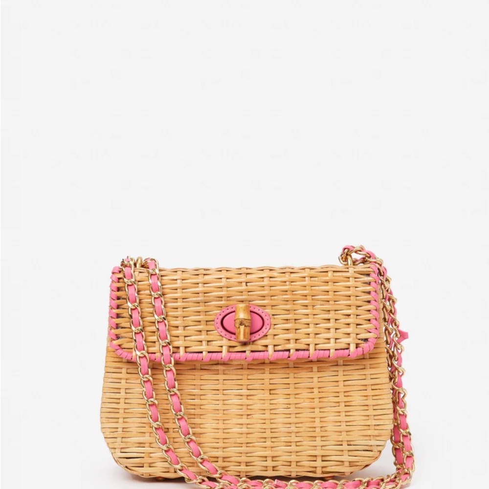 Waverly Wicker Handbag - Color Natural/Rose Pink - Picture 3 of 6